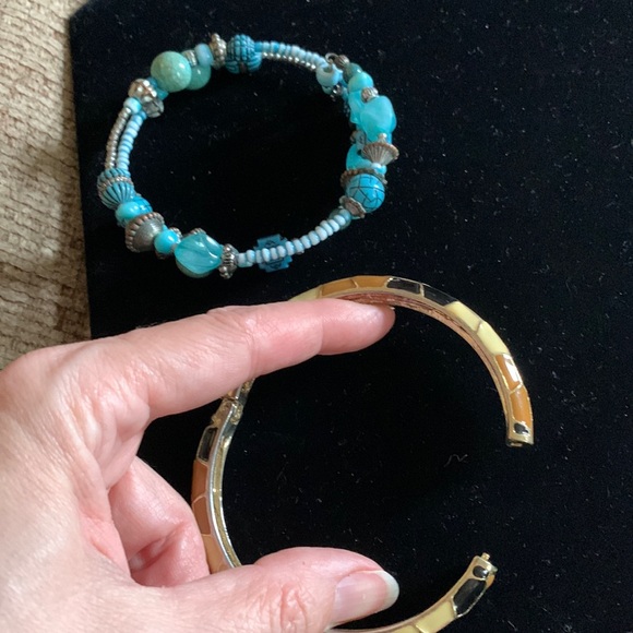 Set of 2 7.5-8” bracelets in used condition: honeycomb enamel pattern cuff - Picture 4 of 6